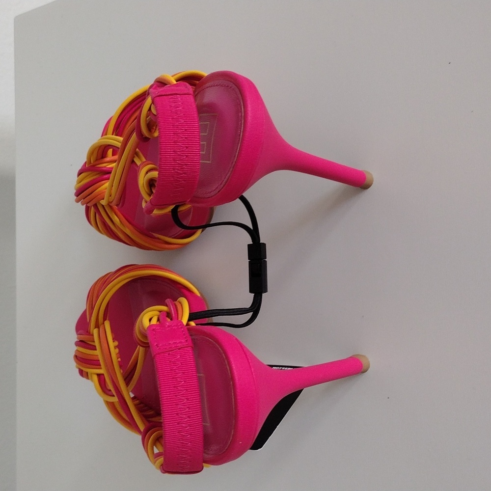 Express Pink and Yellow Strappy Heels. Size 8 - Picture 14 of 16